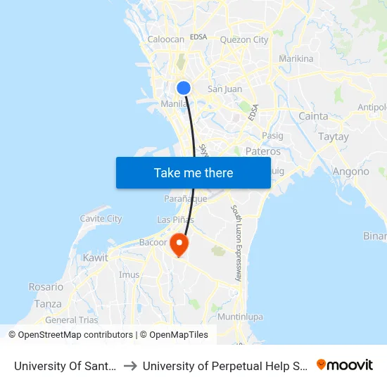 University Of Santo Tomas to University of Perpetual Help System DALTA map