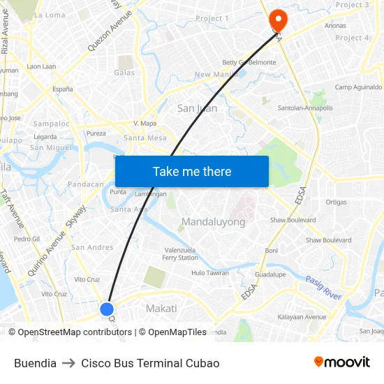 Buendia to Cisco Bus Terminal Cubao map