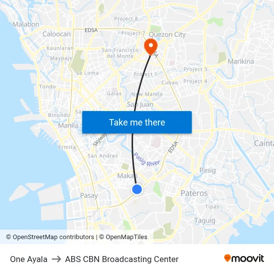 One Ayala to ABS CBN Broadcasting Center map
