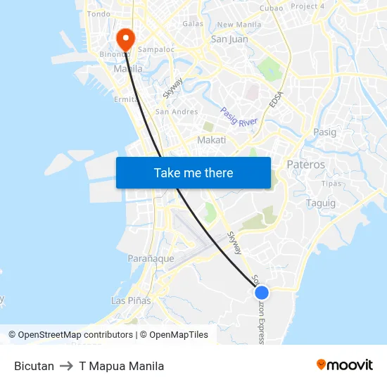 Bicutan to T Mapua Manila map