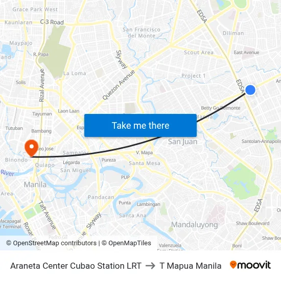 Araneta Center Cubao Station LRT to T Mapua Manila map