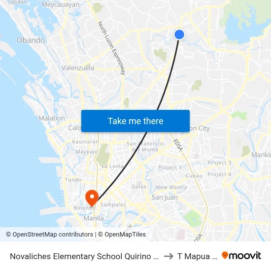 Novaliches Elementary School Quirino Highway Quezon City to T Mapua Manila map