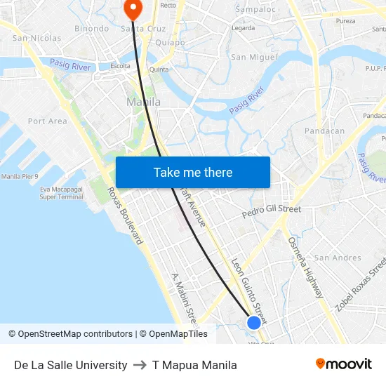 De La Salle University to T Mapua Manila map