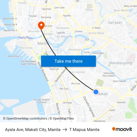 Ayala Ave, Makati City, Manila to T Mapua Manila map