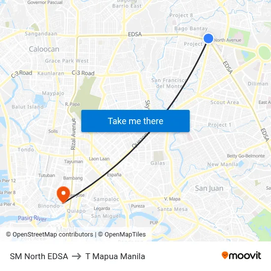SM North EDSA to T Mapua Manila map