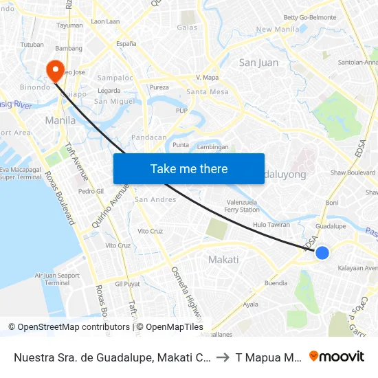 Nuestra Sra. de Guadalupe, Makati City, Manila to T Mapua Manila map