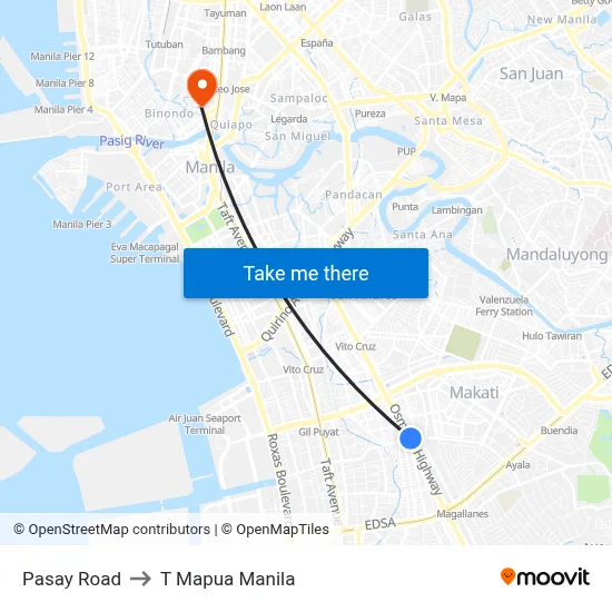 Pasay Road to T Mapua Manila map
