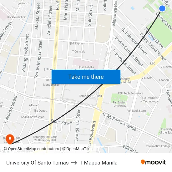 University Of Santo Tomas to T Mapua Manila map