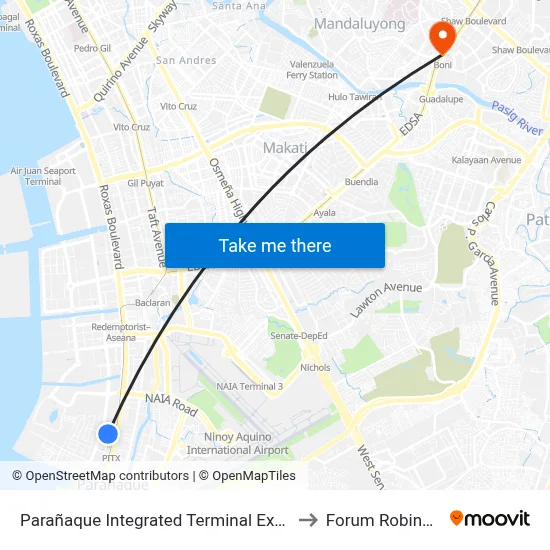 Parañaque Integrated Terminal Exchange to Forum Robinsons map