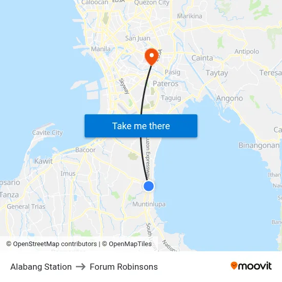 Alabang Station to Forum Robinsons map