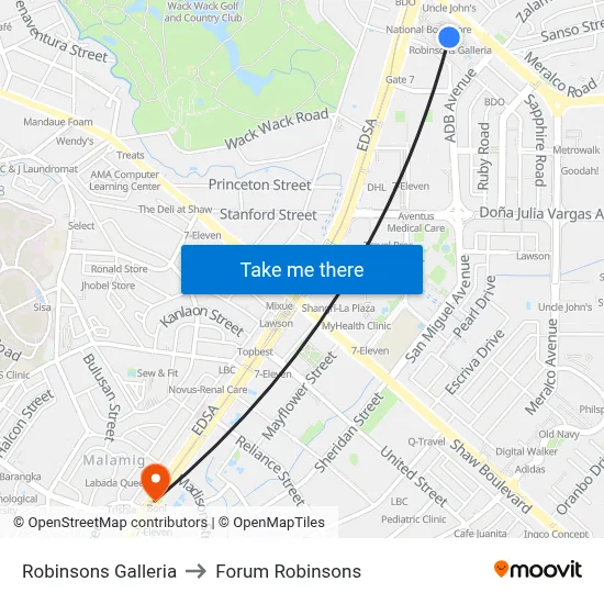Robinsons Galleria to Forum Robinsons map