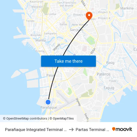 Parañaque Integrated Terminal Exchange to Partas Terminal Cubao map