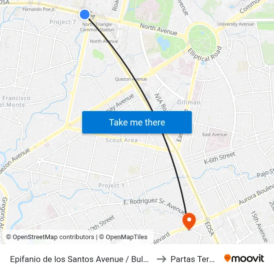 Epifanio de los Santos Avenue / Bulacan Intersection, Quezon City to Partas Terminal Cubao map