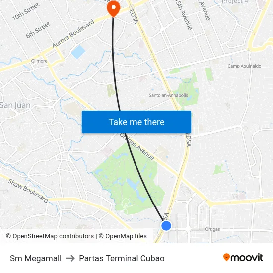 Sm Megamall to Partas Terminal Cubao map
