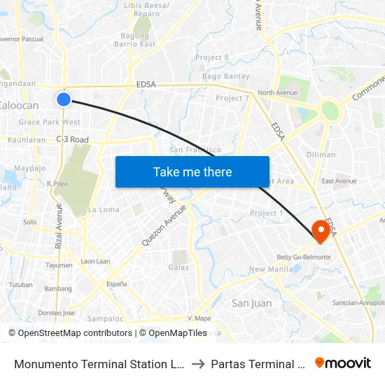 Monumento Terminal Station LRT Line 1 to Partas Terminal Cubao map