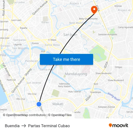 Buendia to Partas Terminal Cubao map