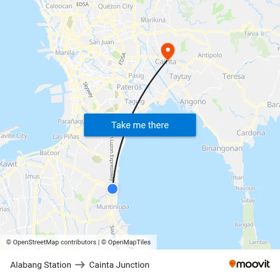 Alabang Station to Cainta Junction map