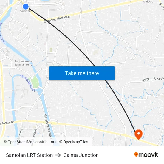 Santolan LRT Station to Cainta Junction map