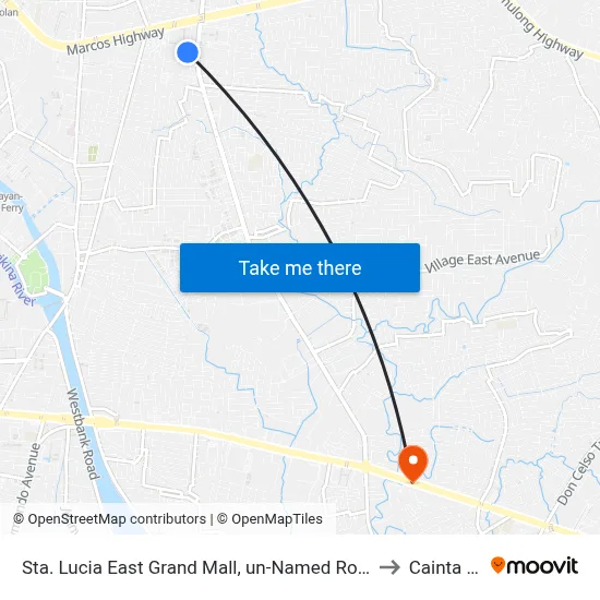 Sta. Lucia East Grand Mall, un-Named Road Near Felix Road, Cainta, Manila to Cainta Junction map