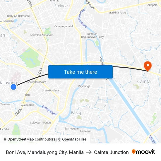 Boni Ave, Mandaluyong City, Manila to Cainta Junction map
