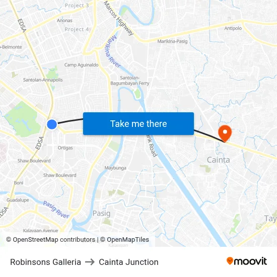 Robinsons Galleria to Cainta Junction map