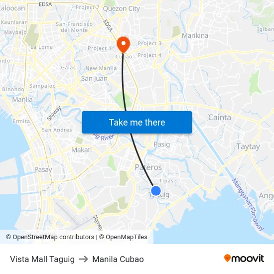 Vista Mall Taguig to Manila Cubao map