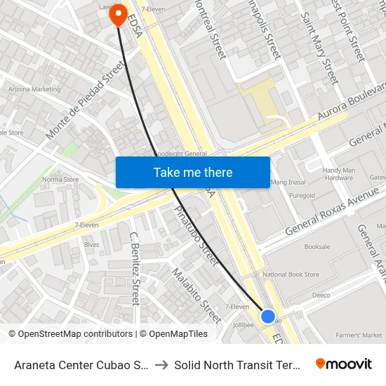 Araneta Center Cubao Station MRT to Solid North Transit Terminal Cubao map