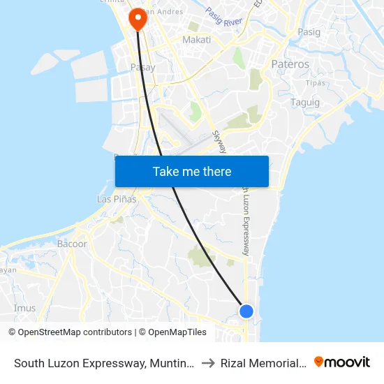South Luzon Expressway, Muntinlupa City, Manila to Rizal Memorial Stadium map