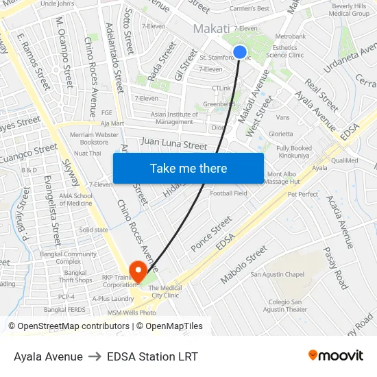 Ayala Avenue to EDSA Station LRT map