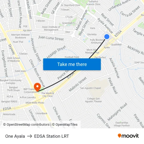 One Ayala to EDSA Station LRT map