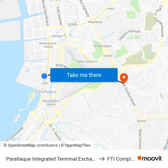 Parañaque Integrated Terminal Exchange to FTI Complex map