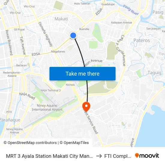 MRT 3 Ayala Station Makati City Manila to FTI Complex map