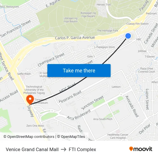 Venice Grand Canal Mall to FTI Complex map