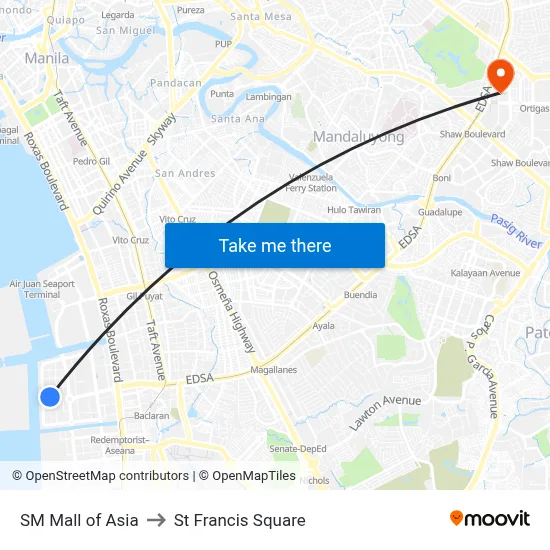 SM Mall of Asia to St Francis Square map