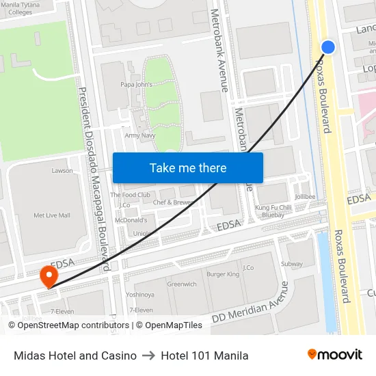 Midas Hotel and Casino to Hotel 101 Manila map