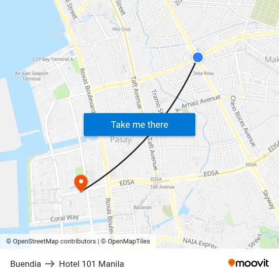Buendia to Hotel 101 Manila map