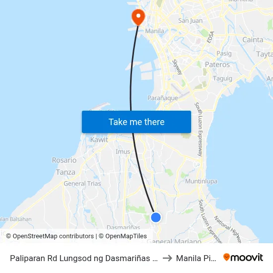 Paliparan Rd Lungsod ng Dasmariñas Manila to Manila Pier 4 map