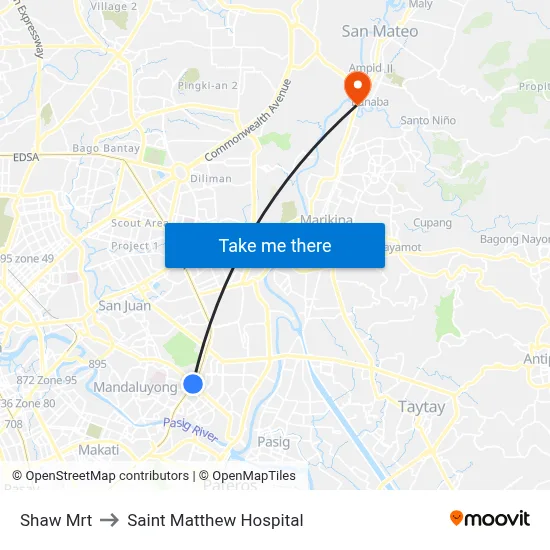 Shaw Mrt to Saint Matthew Hospital map