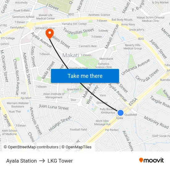 Ayala Station to LKG Tower map