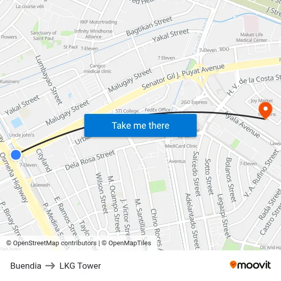Buendia to LKG Tower map
