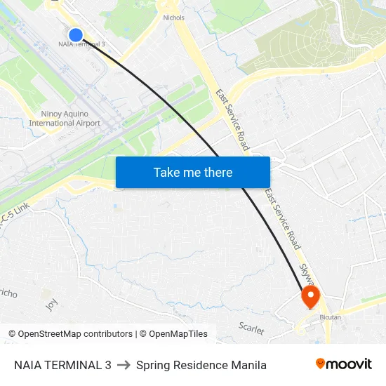 NAIA TERMINAL 3 to Spring Residence Manila map