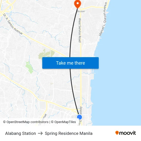 Alabang Station to Spring Residence Manila map