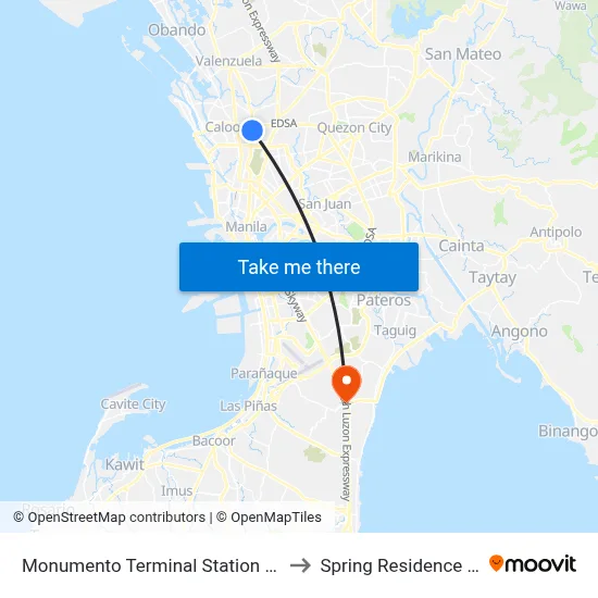 Monumento Terminal Station LRT Line 1 to Spring Residence Manila map