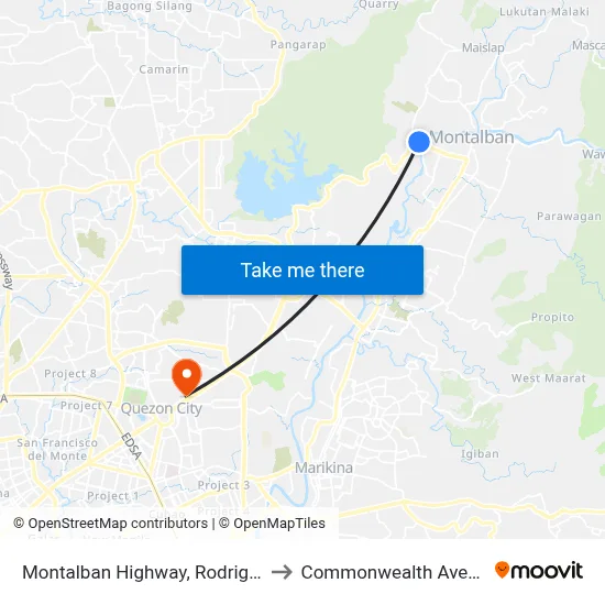 Montalban Highway, Rodriguez to Commonwealth Avenue map