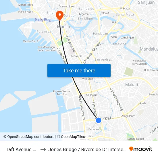 Taft Avenue Station to Jones Bridge / Riverside Dr Intersection, Manila map