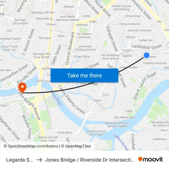 Legarda Street to Jones Bridge / Riverside Dr Intersection, Manila map