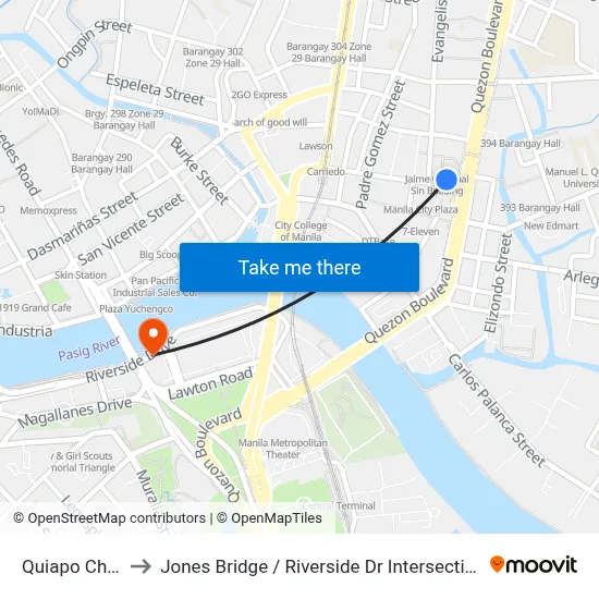 Quiapo Church to Jones Bridge / Riverside Dr Intersection, Manila map