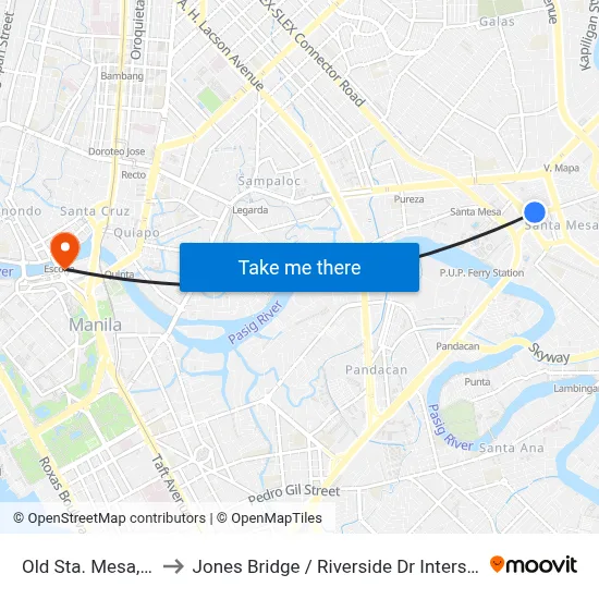 Old Sta. Mesa, Manila to Jones Bridge / Riverside Dr Intersection, Manila map