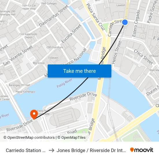 Carriedo Station LRT Line 1 to Jones Bridge / Riverside Dr Intersection, Manila map