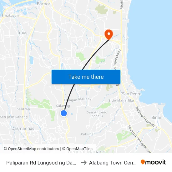 Paliparan Rd Lungsod ng Dasmariñas Manila to Alabang Town Center Terminal map